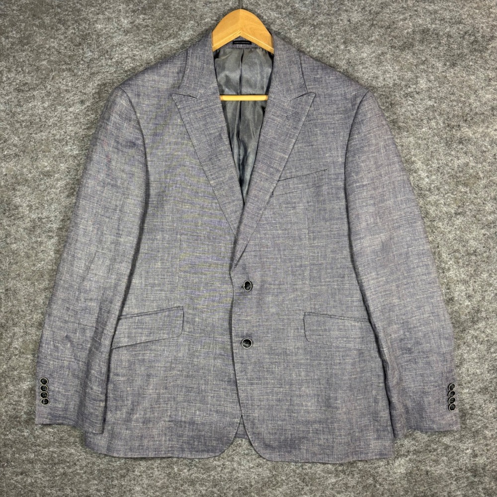Joseph Abboud Linen Slim Fit Sport Coat Blazer Mens 42R Blue Grey Textured